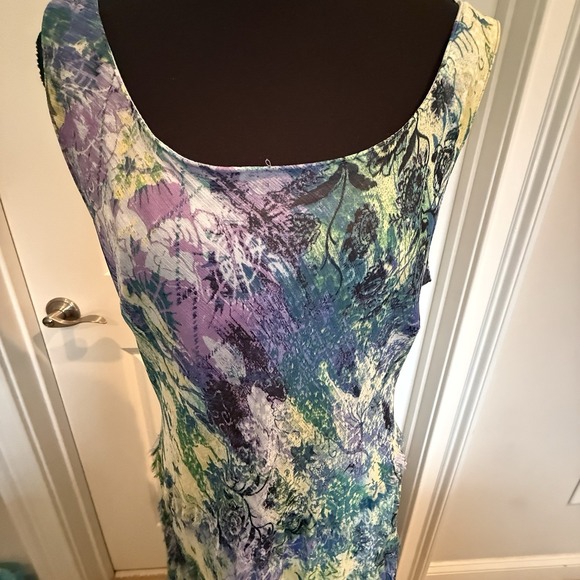Midi Dress Sz 10 Watercolor Florals Chiffon Sheer Sleeveless Fairy Wedding Guest - Picture 3 of 7